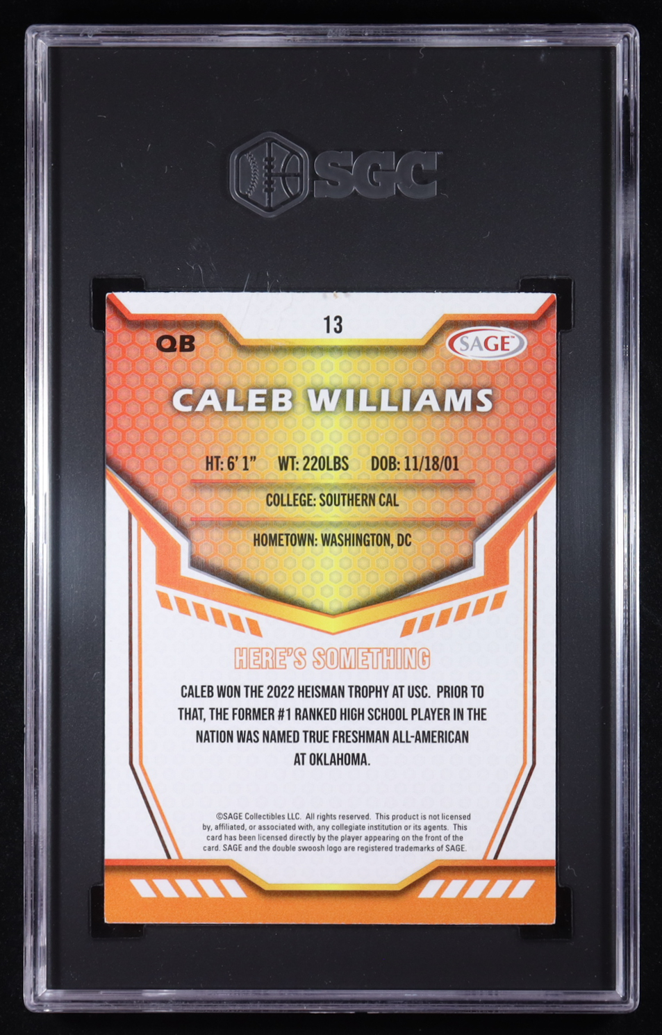 Caleb Williams 2024 SAGE HIT Silver #13 RC (SGC 9) at PristineAuction.com Caleb Williams 2024 SAGE HIT Silver #13 RC (SGC 9) at PristineAuction.com