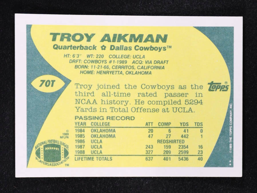 Troy Aikman 1989 Topps Traded #70T RC at PristineAuction.com Troy Aikman 1989 Topps Traded #70T RC at PristineAuction.com