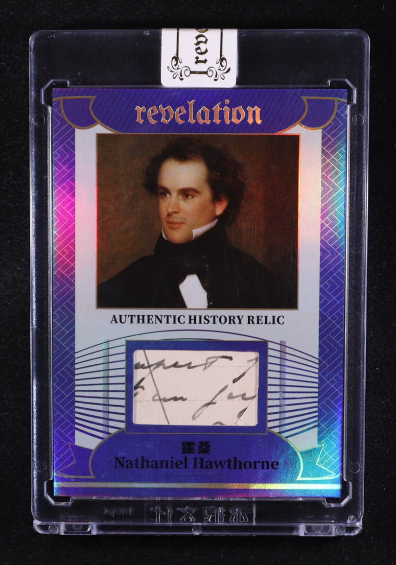 Nathaniel Hawthorne 2025 Eternal Revelation World Celebrities Edition Authentic History Relic Blue Holofoil #NNO #04/75 at PristineAuction.com Nathaniel Hawthorne 2025 Eternal Revelation World Celebrities Edition Authentic History Relic Blue Holofoil #NNO #04/75 at PristineAuction.com