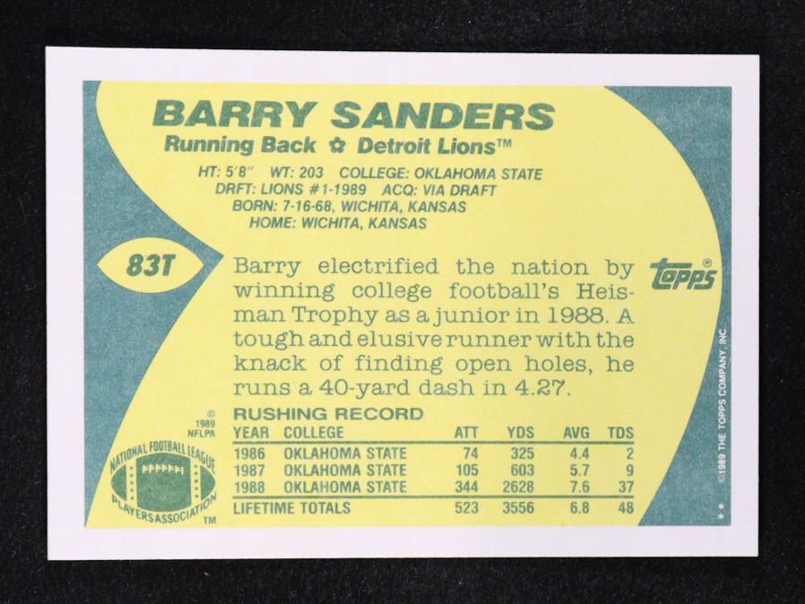 Barry Sanders 1989 Topps Traded #83T RC at PristineAuction.com Barry Sanders 1989 Topps Traded #83T RC at PristineAuction.com