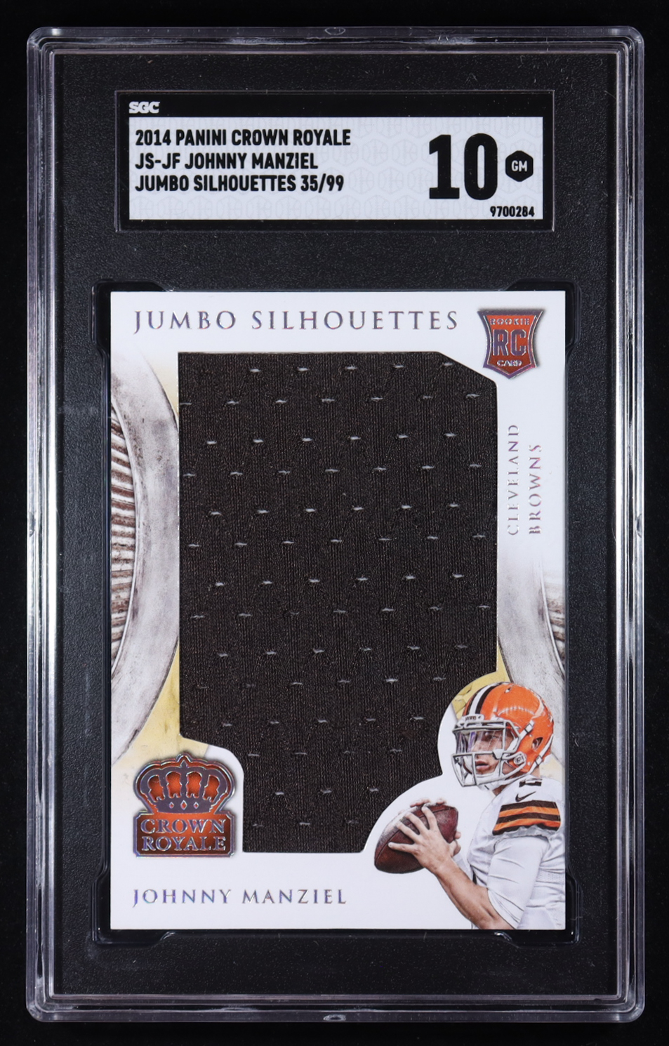 Johnny Manziel 2014 Crown Royale Jumbo Silhouettes #JSJM #35/99 RC (SGC 10) at PristineAuction.com Johnny Manziel 2014 Crown Royale Jumbo Silhouettes #JSJM #35/99 RC (SGC 10) at PristineAuction.com