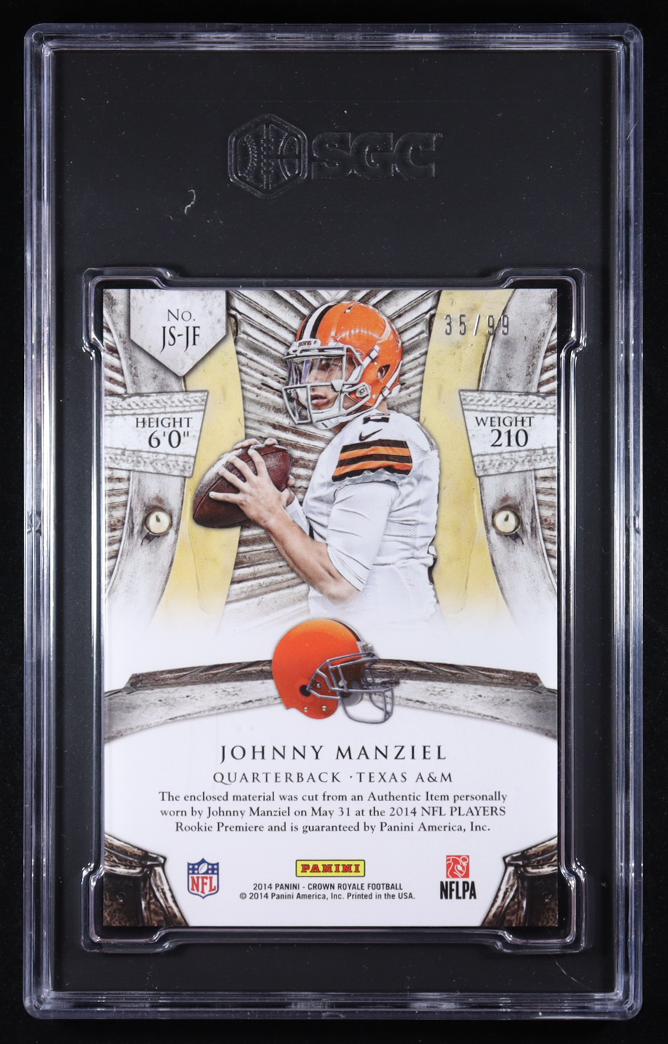 Johnny Manziel 2014 Crown Royale Jumbo Silhouettes #JSJM #35/99 RC (SGC 10) at PristineAuction.com Johnny Manziel 2014 Crown Royale Jumbo Silhouettes #JSJM #35/99 RC (SGC 10) at PristineAuction.com