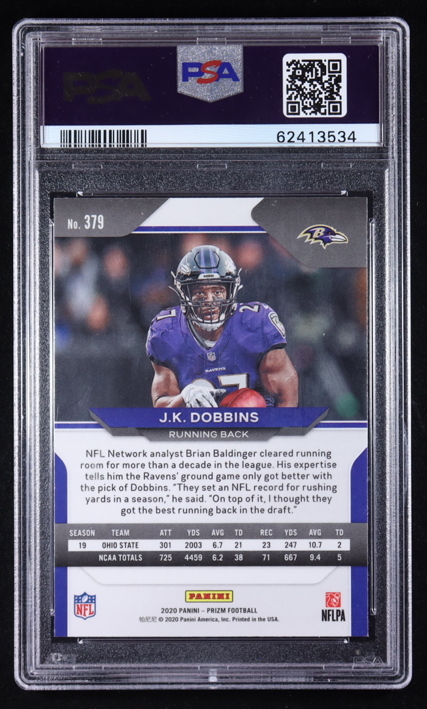 J.K. Dobbins 2020 Panini Prizm #379 RC (PSA 9) at PristineAuction.com J.K. Dobbins 2020 Panini Prizm #379 RC (PSA 9) at PristineAuction.com