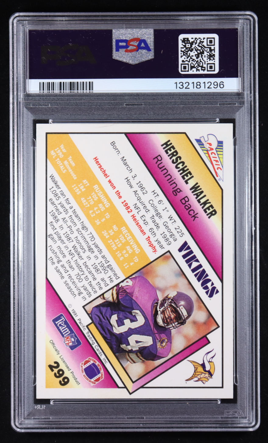 Herschel Walker Signed 1991 Pacific #299 (PSA) at PristineAuction.com Herschel Walker Signed 1991 Pacific #299 (PSA) at PristineAuction.com