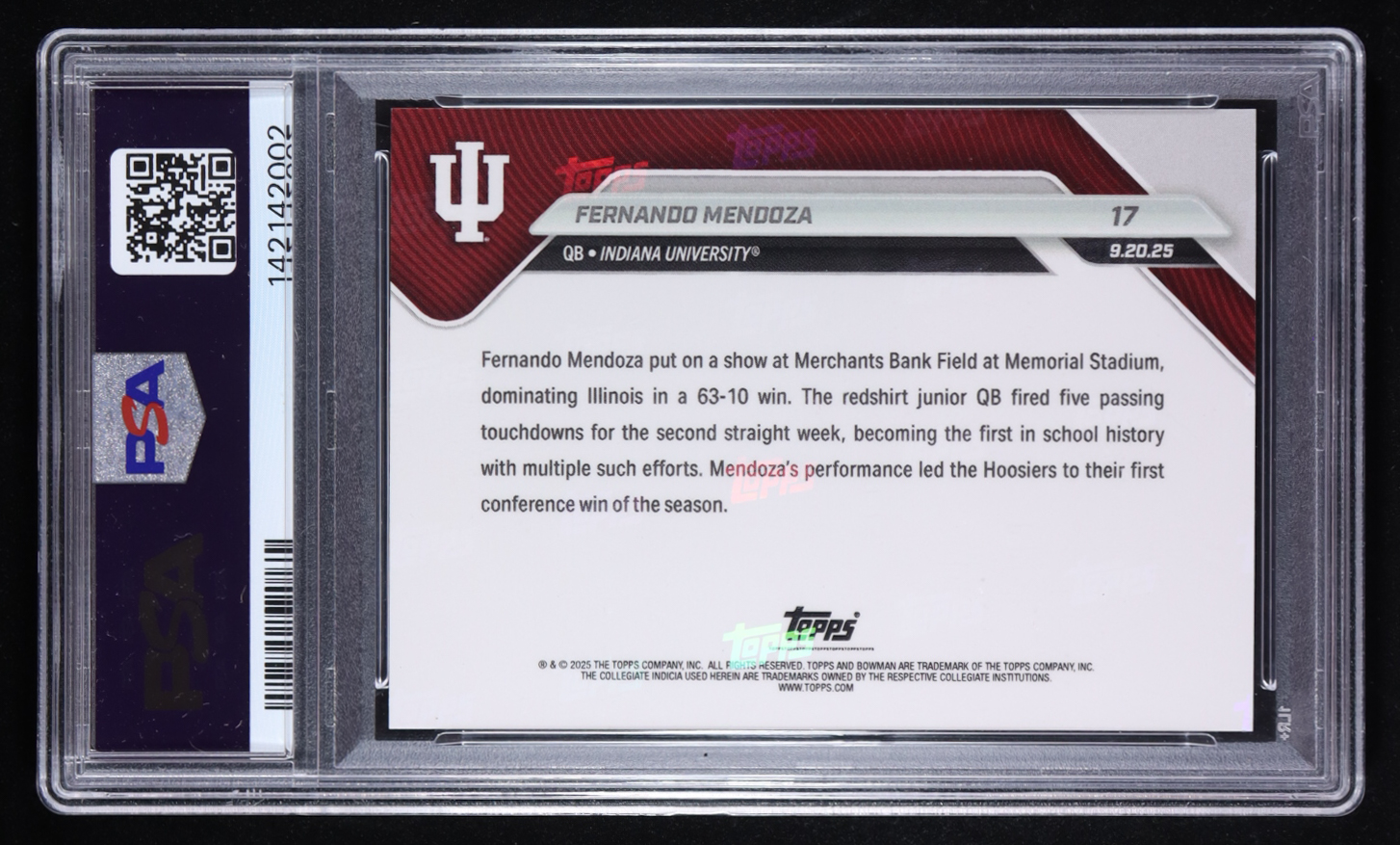 Fernando Mendoza 2025 Bowman University Now #17 RC (PSA 9) at PristineAuction.com Fernando Mendoza 2025 Bowman University Now #17 RC (PSA 9) at PristineAuction.com