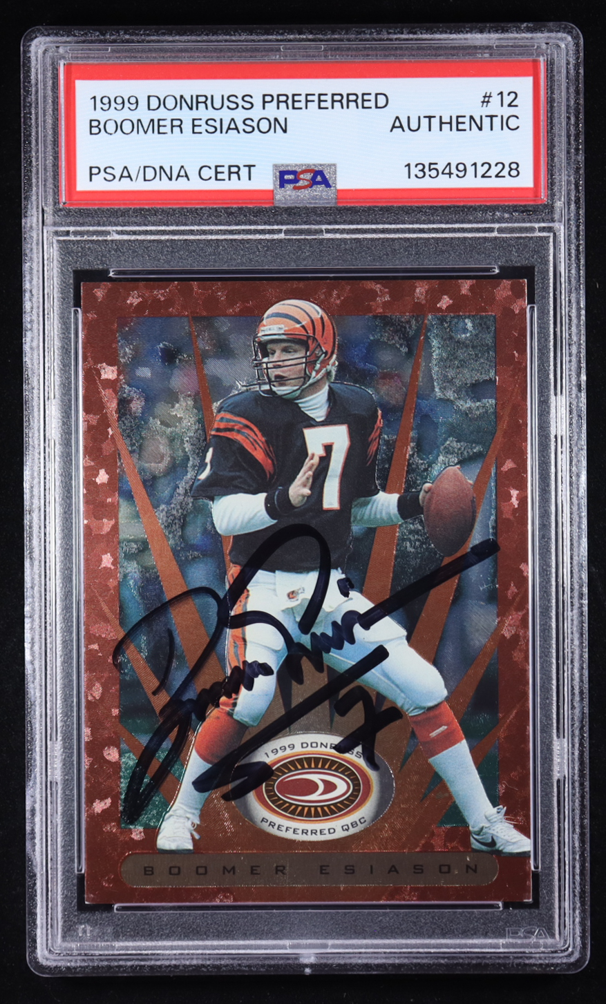 Boomer Esiason Signed 1999 Donruss Preferred QBC #12 (PSA) at PristineAuction.com Boomer Esiason Signed 1999 Donruss Preferred QBC #12 (PSA) at PristineAuction.com