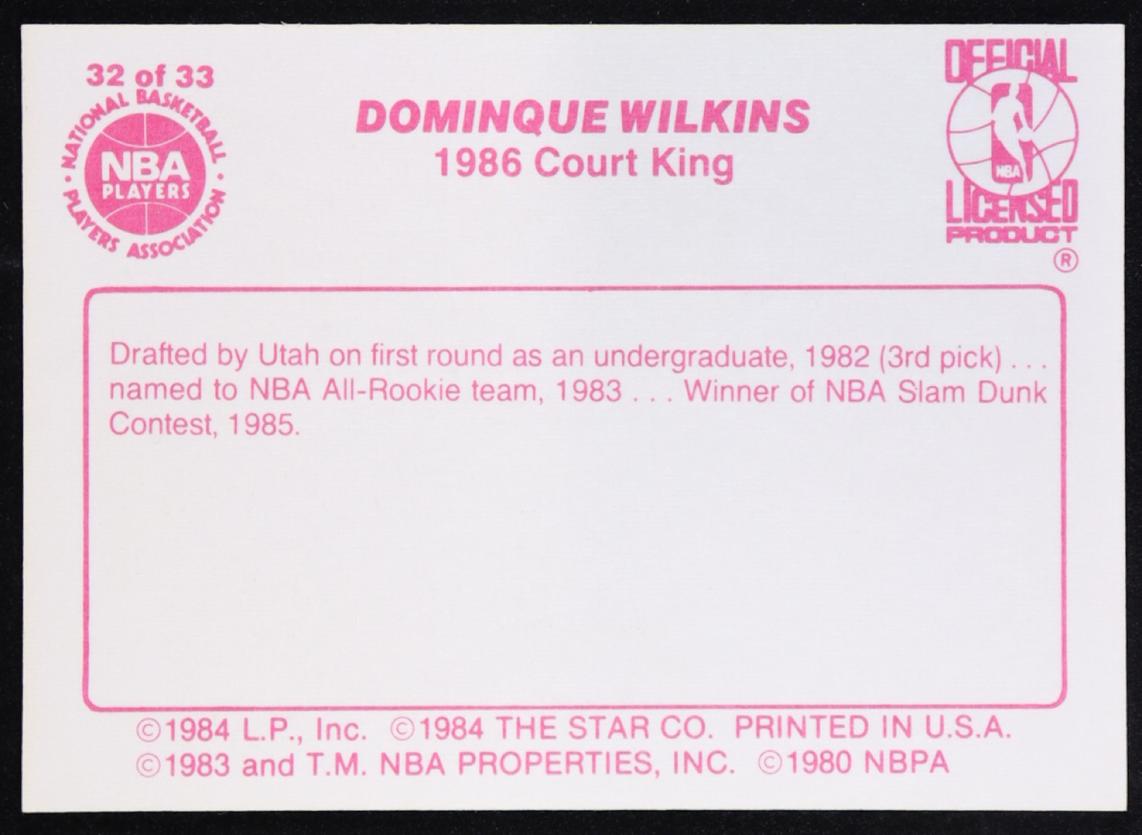 Dominique Wilkins 1986 Star Court Kings #32 at PristineAuction.com Dominique Wilkins 1986 Star Court Kings #32 at PristineAuction.com