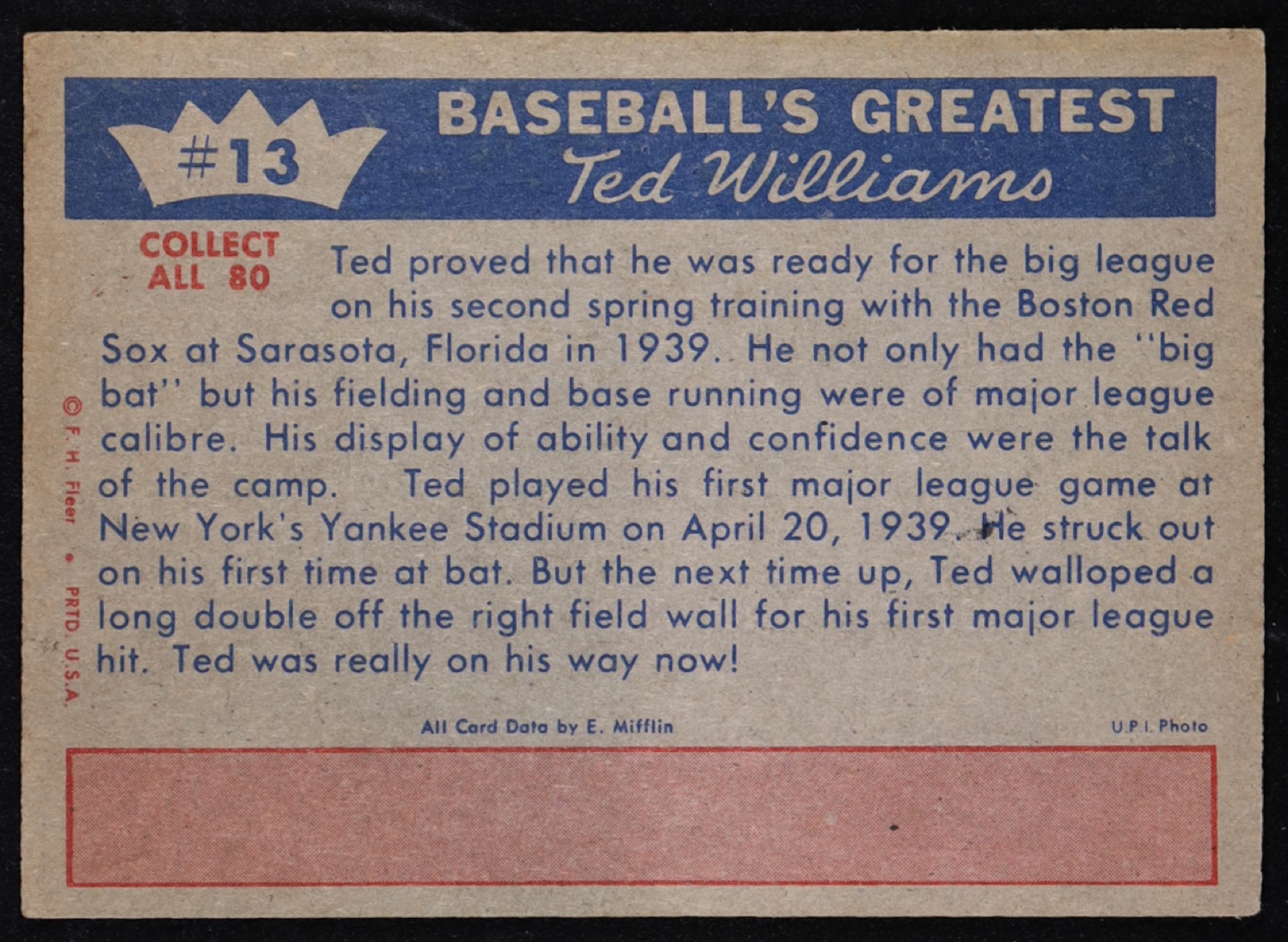Ted Williams 1959 Fleer Ted Williams #13 Ted Shows He Will Stay at PristineAuction.com Ted Williams 1959 Fleer Ted Williams #13 Ted Shows He Will Stay at PristineAuction.com