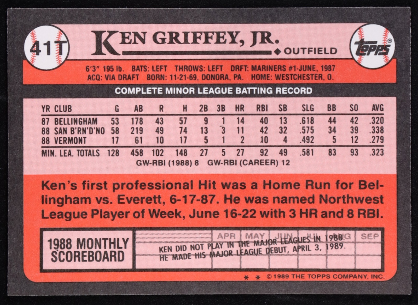 Ken Griffey Jr. 1989 Topps Traded #41T RC at PristineAuction.com Ken Griffey Jr. 1989 Topps Traded #41T RC at PristineAuction.com