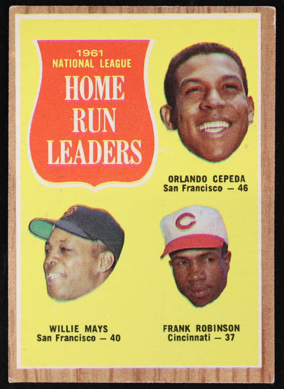 Orlando Cepeda / Willie Mays / Frank Robinson 1962 Topps #54 NL Home Run Leaders at PristineAuction.com Orlando Cepeda / Willie Mays / Frank Robinson 1962 Topps #54 NL Home Run Leaders at PristineAuction.com