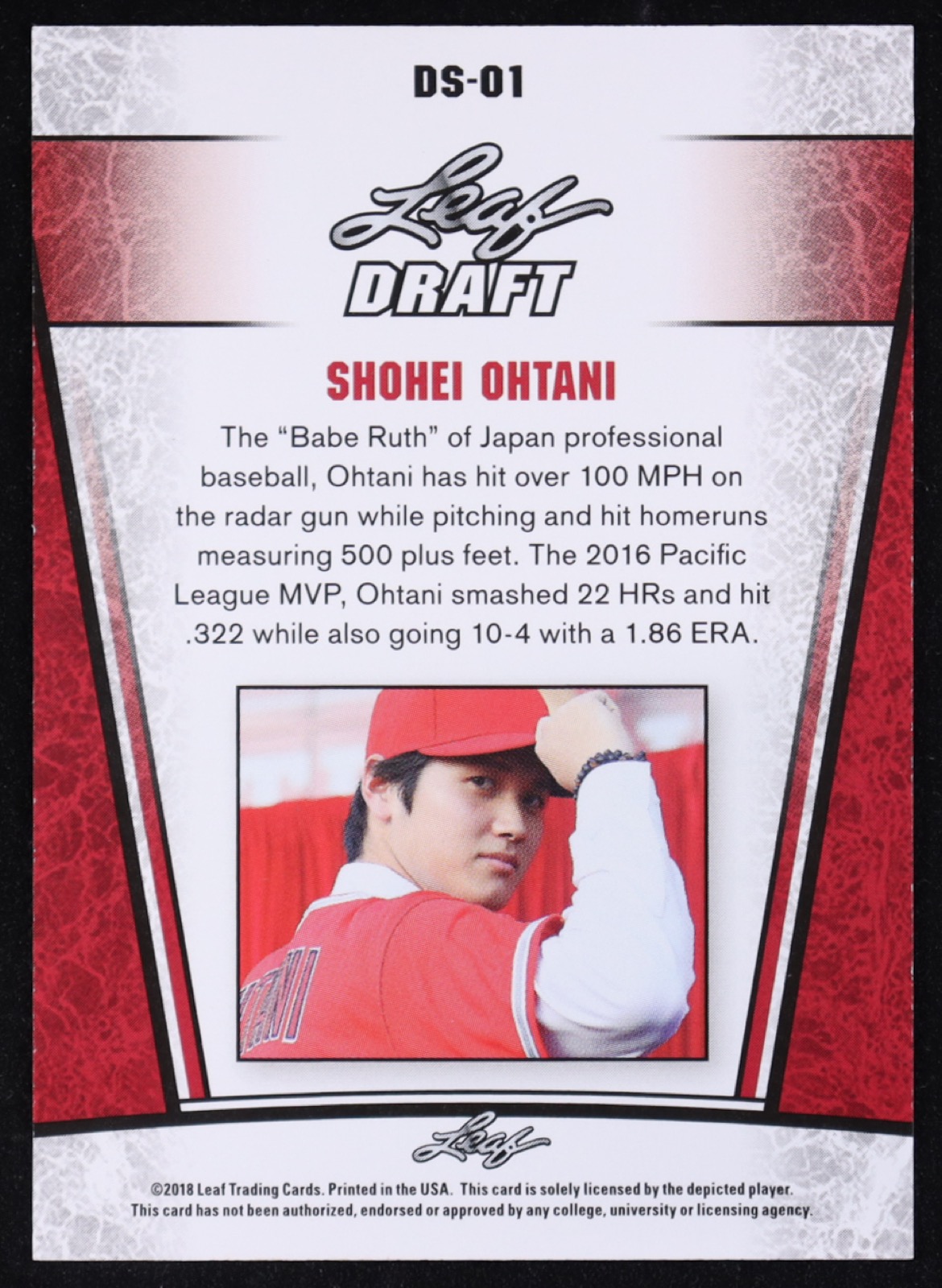 Shohei Ohtani 2018 Leaf Draft Silver #DS01 RC at PristineAuction.com Shohei Ohtani 2018 Leaf Draft Silver #DS01 RC at PristineAuction.com