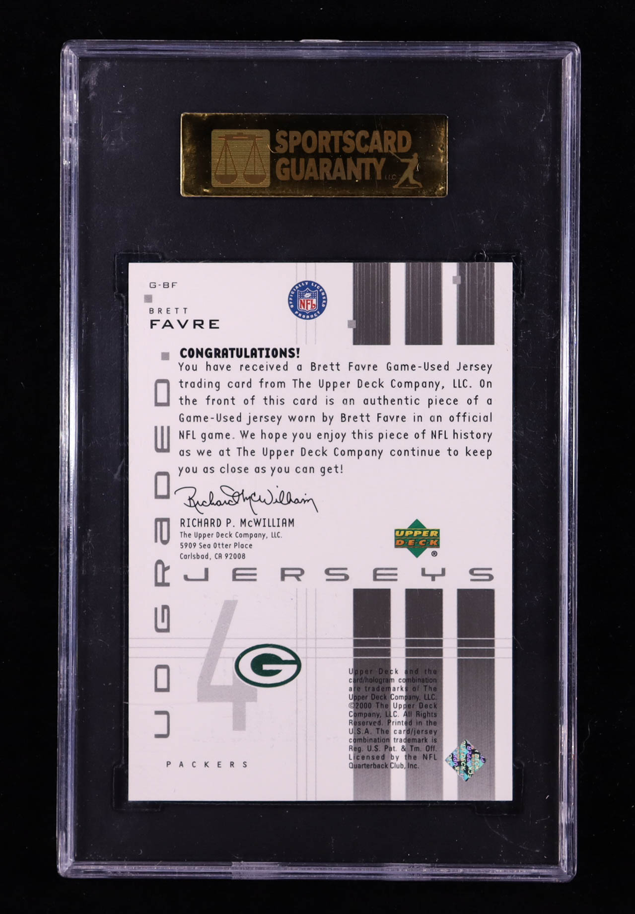 Brett Favre 2000 UD Graded Jerseys #GBF (SGC 9) at PristineAuction.com Brett Favre 2000 UD Graded Jerseys #GBF (SGC 9) at PristineAuction.com