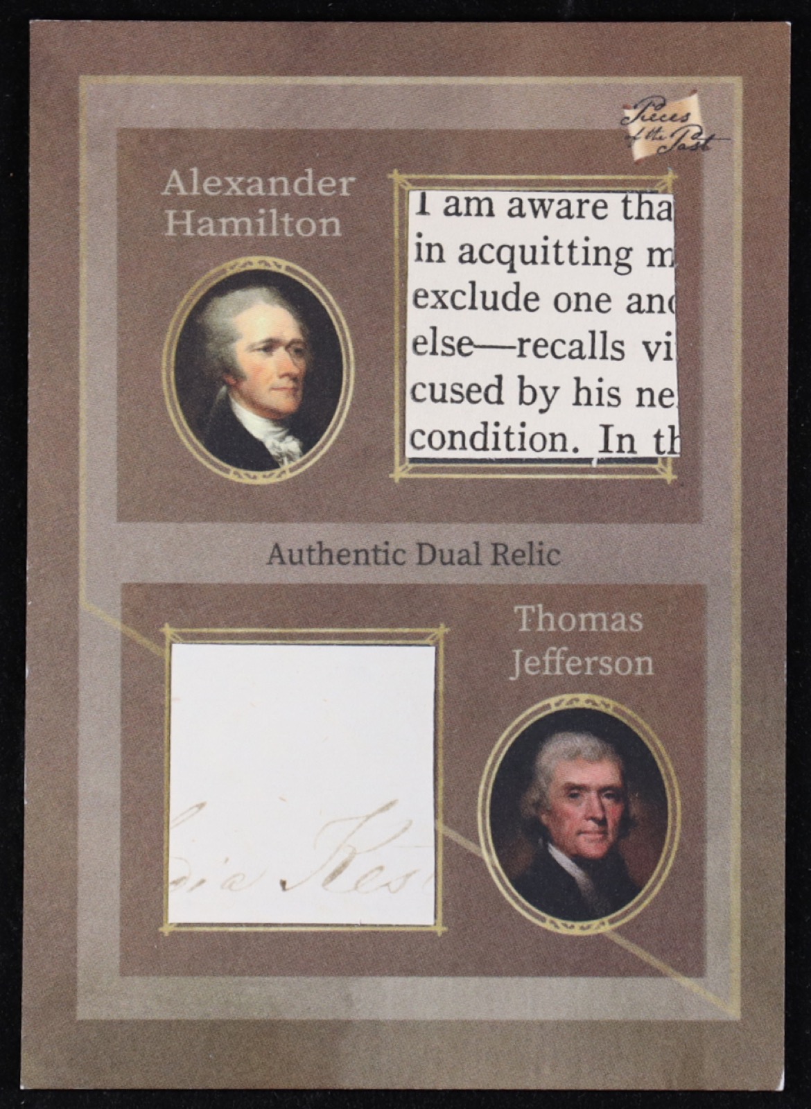 Alexander Hamilton / Thomas Jefferson 2025 Pieces of the Past Dual Relic #184 at PristineAuction.com Alexander Hamilton / Thomas Jefferson 2025 Pieces of the Past Dual Relic #184 at PristineAuction.com