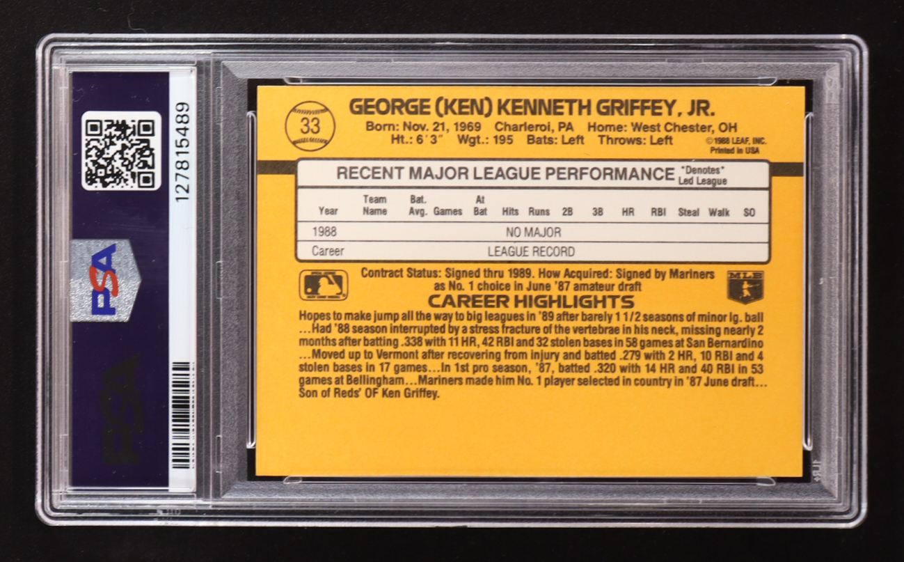 Ken Griffey Jr. 1989 Donruss RR #33 RC (PSA 8) at PristineAuction.com Ken Griffey Jr. 1989 Donruss RR #33 RC (PSA 8) at PristineAuction.com