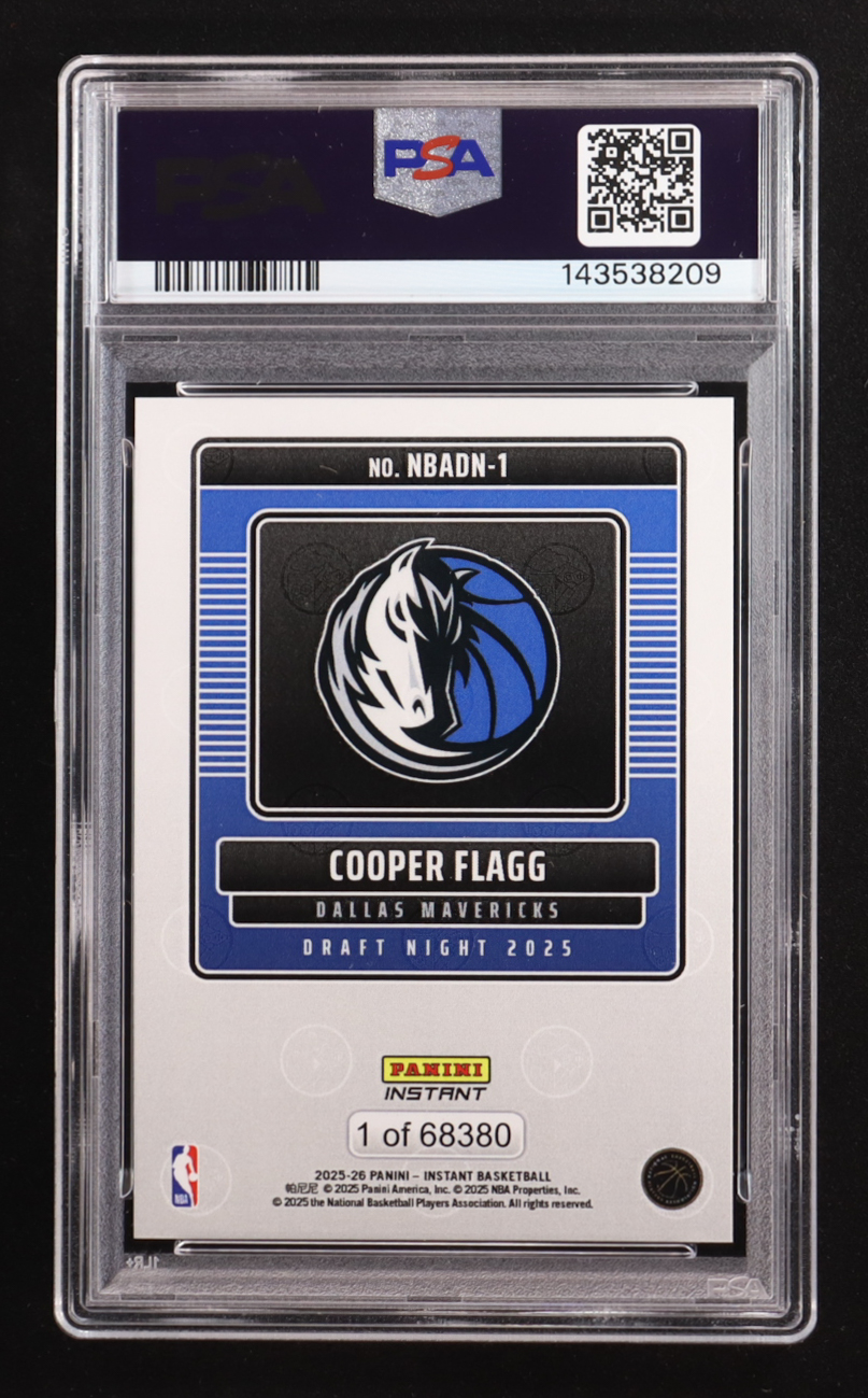 Cooper Flagg 2025-26 Panini Instant NBA Draft Night #NBADN-1 RC #1/68380 (PSA 10) at PristineAuction.com Cooper Flagg 2025-26 Panini Instant NBA Draft Night #NBADN-1 RC #1/68380 (PSA 10) at PristineAuction.com