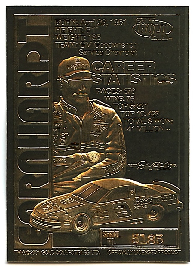 Dale Earnhardt Sr. 2001 23KT Gold Limited Edition Card at PristineAuction.com Dale Earnhardt Sr. 2001 23KT Gold Limited Edition Card at PristineAuction.com
