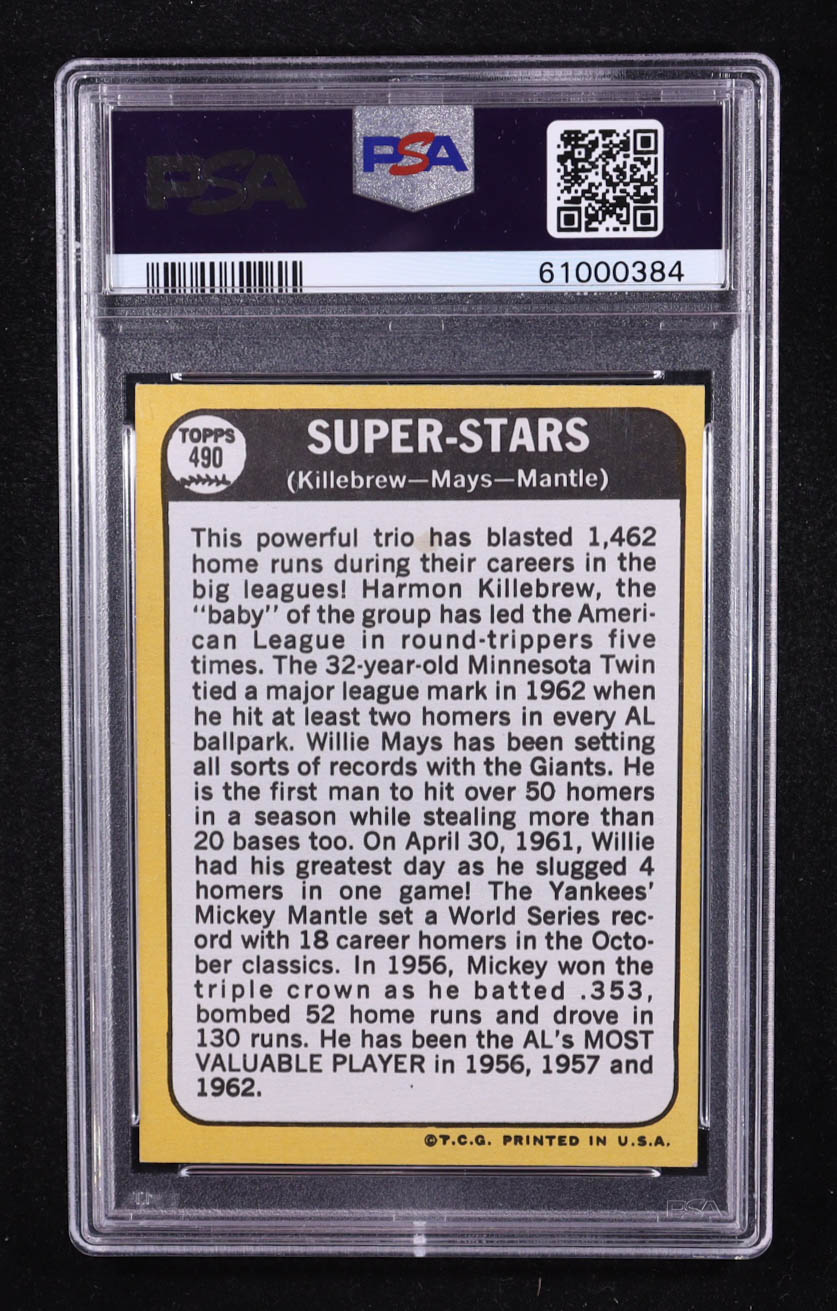 Harmon Killebrew / Willie Mays / Mickey Mantle 1968 Topps Super Stars #490 (PSA 7) at PristineAuction.com Harmon Killebrew / Willie Mays / Mickey Mantle 1968 Topps Super Stars #490 (PSA 7) at PristineAuction.com
