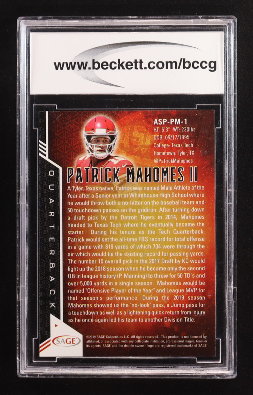 Patrick Mahomes II 2019 Sage Aspire #ASP-PM-1 (BCCG 10) at PristineAuction.com Patrick Mahomes II 2019 Sage Aspire #ASP-PM-1 (BCCG 10) at PristineAuction.com