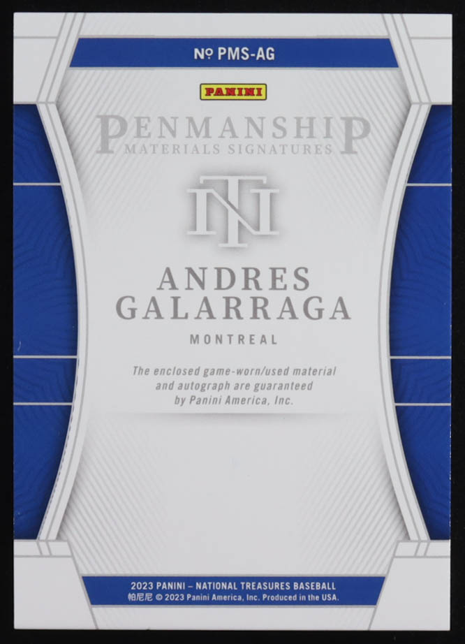 Andres Galarraga 2023 Panini National Treasures Penmanship Materials Signatures Holo Gold #11 #21/25 at PristineAuction.com Andres Galarraga 2023 Panini National Treasures Penmanship Materials Signatures Holo Gold #11 #21/25 at PristineAuction.com