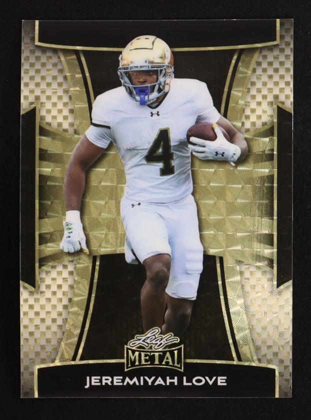Jeremiyah Love 2025 Leaf Metal Pre-Production Proof Gold/Black #1/1 at PristineAuction.com Jeremiyah Love 2025 Leaf Metal Pre-Production Proof Gold/Black #1/1 at PristineAuction.com