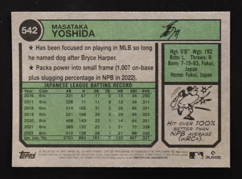 Masataka Yoshida 2023 Topps Heritage #542 RC at PristineAuction.com Masataka Yoshida 2023 Topps Heritage #542 RC at PristineAuction.com