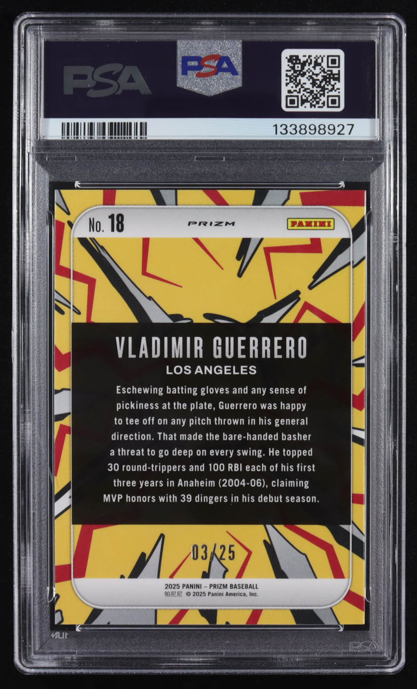 Vladimir Guerrero 2025 Panini Prizm Dingers Prizms Mojo #18 #03/25 (PSA 10) at PristineAuction.com Vladimir Guerrero 2025 Panini Prizm Dingers Prizms Mojo #18 #03/25 (PSA 10) at PristineAuction.com