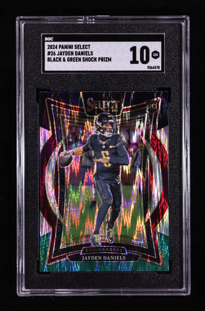 Jayden Daniels 2024 Select Prizm Black and Green Shock #26 RC (SGC 10) at PristineAuction.com Jayden Daniels 2024 Select Prizm Black and Green Shock #26 RC (SGC 10) at PristineAuction.com