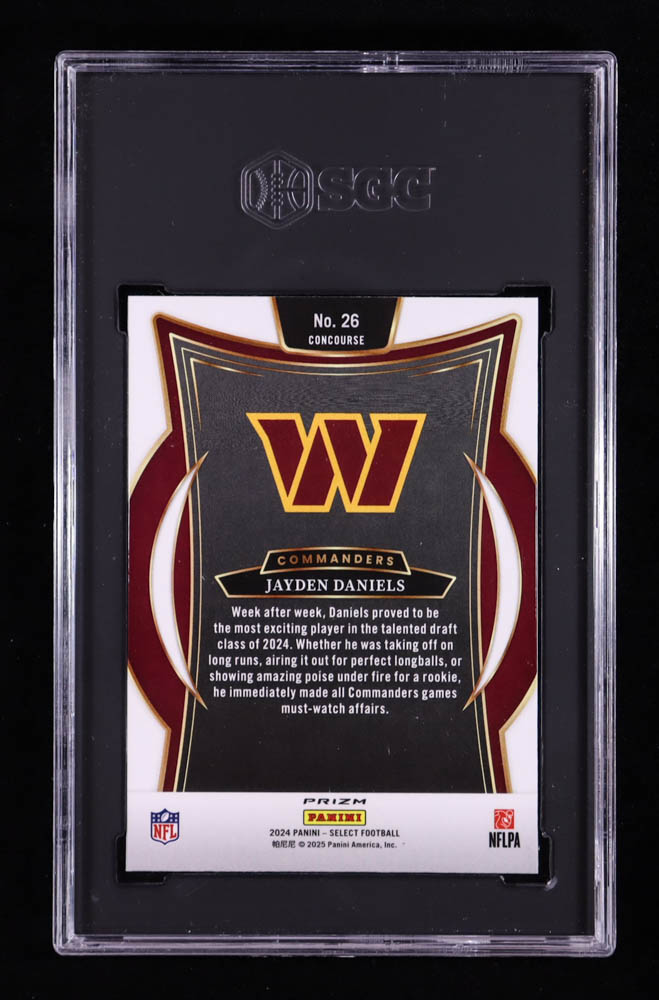 Jayden Daniels 2024 Select Prizm Black and Green Shock #26 RC (SGC 10) at PristineAuction.com Jayden Daniels 2024 Select Prizm Black and Green Shock #26 RC (SGC 10) at PristineAuction.com