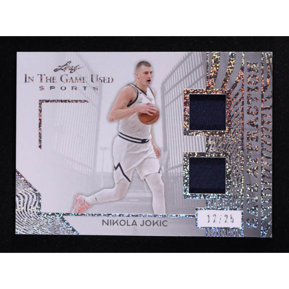 Nikola Jokic 2025 Leaf ITG Used Sports Gate Attraction Dual Relic Silver Sparkle Foil #GA26 #12/25 at PristineAuction.com