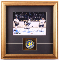 Gilbert Perrault, Rene Robert & Rick Martin Signed Sabres Custom Framed Photo Display with 30th Anniversary Puck (PSA) at PristineAuction.com