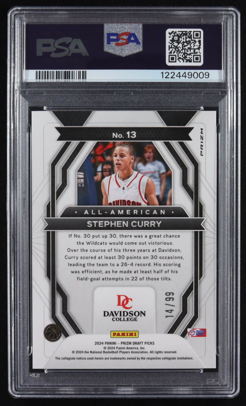 Stephen Curry 2024-25 Panini Prizm Draft Picks All-American Prizms Blue Ice #13 #14/99 (PSA 10) at PristineAuction.com Stephen Curry 2024-25 Panini Prizm Draft Picks All-American Prizms Blue Ice #13 #14/99 (PSA 10) at PristineAuction.com