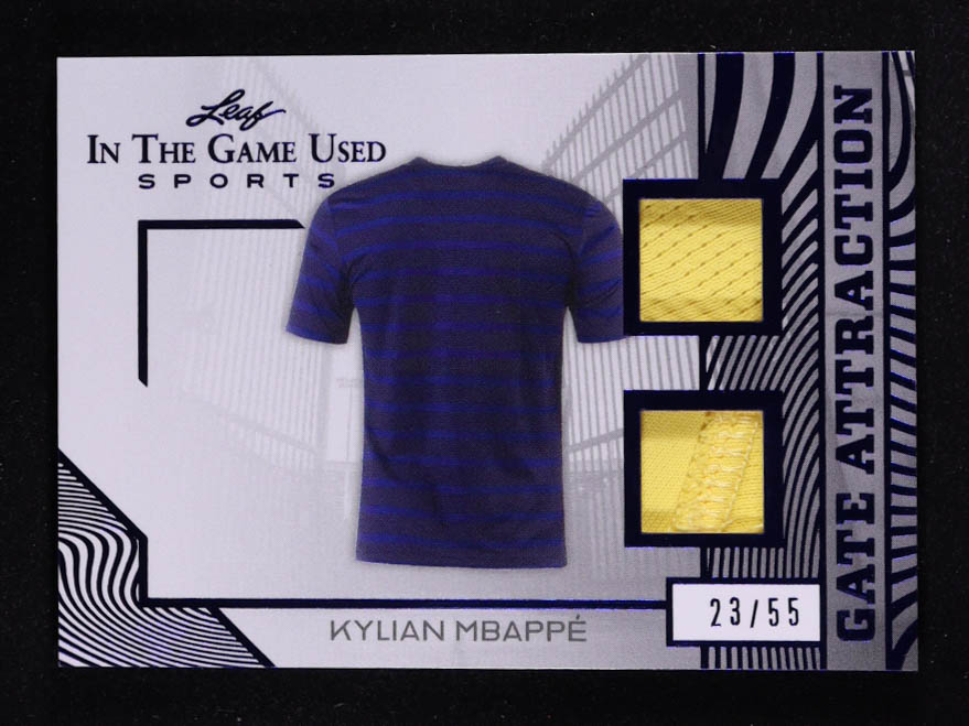 Kylian Mbappe 2025 Leaf ITG Used Sports Gate Attraction Dual Relic Blue Foil #GA20 #23/55 at PristineAuction.com Kylian Mbappe 2025 Leaf ITG Used Sports Gate Attraction Dual Relic Blue Foil #GA20 #23/55 at PristineAuction.com