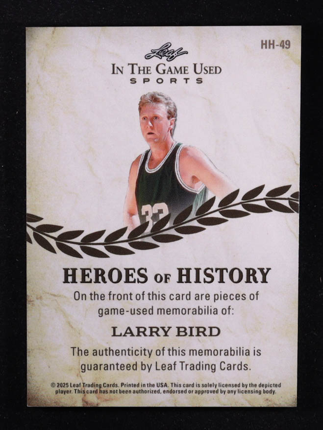 Larry Bird 2025 Leaf ITG Used Sports Heroes Of History Triple Relic Blue Foil #HH49 #15/35 at PristineAuction.com Larry Bird 2025 Leaf ITG Used Sports Heroes Of History Triple Relic Blue Foil #HH49 #15/35 at PristineAuction.com