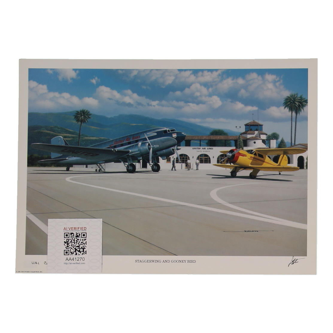 Carl E. Recknagel Signed Stan Stokes "Staggerwing And Gooney Bird" Lithograph Inscribed "UAL Captain" (AIV) at PristineAuction.com Carl E. Recknagel Signed Stan Stokes "Staggerwing And Gooney Bird" Lithograph Inscribed "UAL Captain" (AIV) at PristineAuction.com