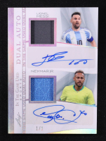 Lionel Messi / Neymar Jr. 2025 Leaf In The Game Used Dual Autographs Silver Holo #IGD11 #1/1 at PristineAuction.com