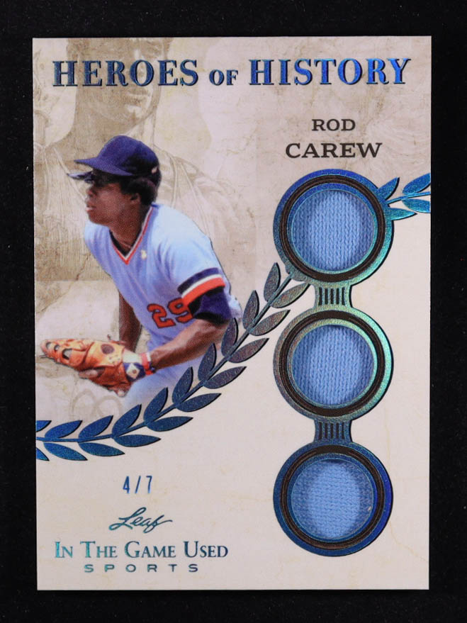 Rod Carew 2025 Leaf ITG Used Sports Heroes Of History Triple Relic Turquoise Foil #HH71 #4/7 at PristineAuction.com Rod Carew 2025 Leaf ITG Used Sports Heroes Of History Triple Relic Turquoise Foil #HH71 #4/7 at PristineAuction.com
