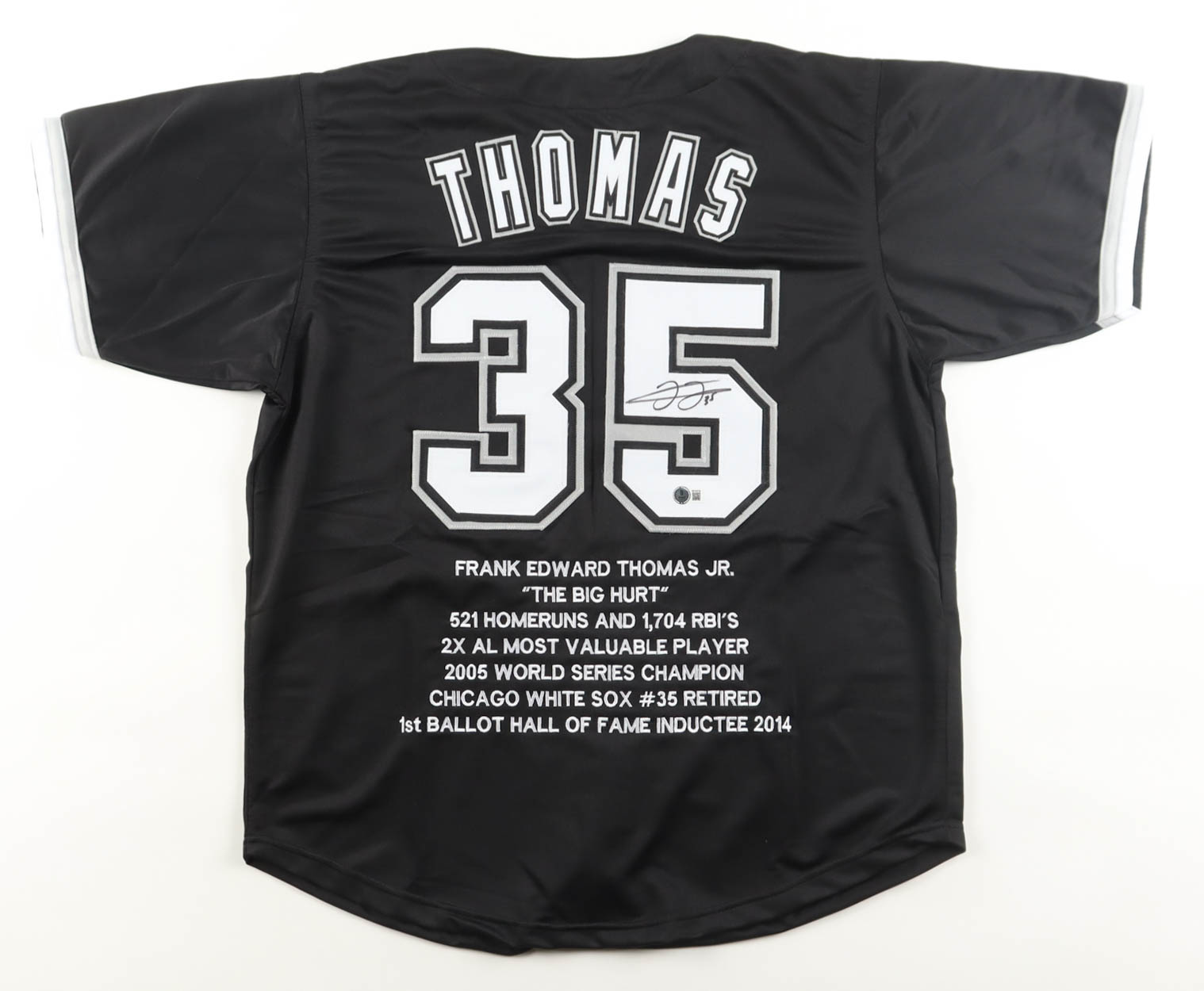 Frank Thomas Signed Career Stat Jersey (Beckett) at PristineAuction.com Frank Thomas Signed Career Stat Jersey (Beckett) at PristineAuction.com