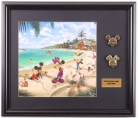 Thomas Kinkade "Mickey & Minnie Mouse on the Florida Beach" Custom Framed Print Display with Mickey & Minnie Mouse Brass Pins at PristineAuction.com