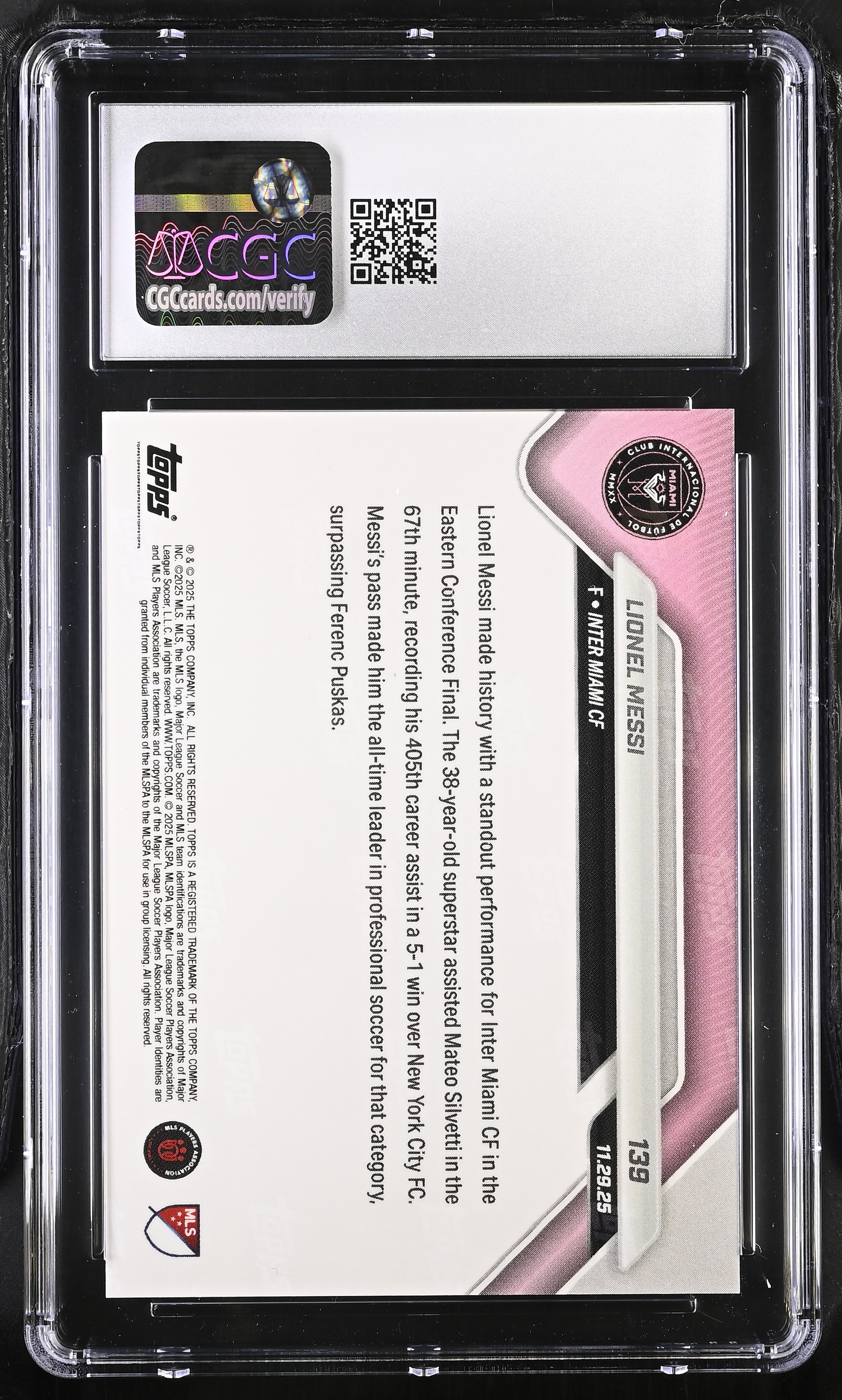 Lionel Messi 2025 Topps Now MLS #139 (CGC 8.5) at PristineAuction.com Lionel Messi 2025 Topps Now MLS #139 (CGC 8.5) at PristineAuction.com