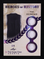 Tim Duncan 2025 Leaf ITG Used Sports Heroes Of History Triple Relic Purple Foil #HH84 #2/6 at PristineAuction.com