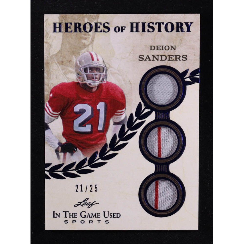 Deion Sanders 2025 Leaf ITG Used Sports Heroes Of History Triple Relic Blue Foil #HH22 #21/25 at PristineAuction.com
