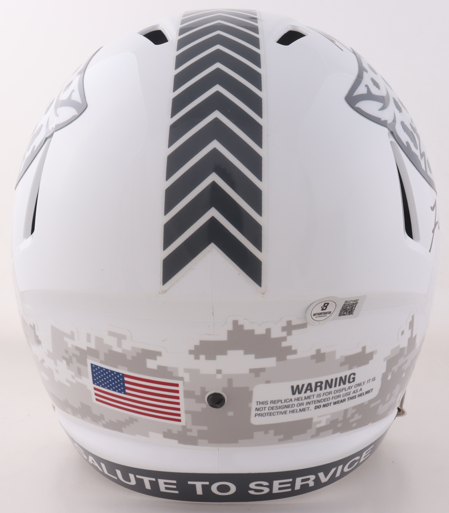 Maurice Jones-Drew & Fred Taylor Signed Jaguars Full-Size Salute to Service Alternate Speed Helmet (Beckett) at PristineAuction.com Maurice Jones-Drew & Fred Taylor Signed Jaguars Full-Size Salute to Service Alternate Speed Helmet (Beckett) at PristineAuction.com