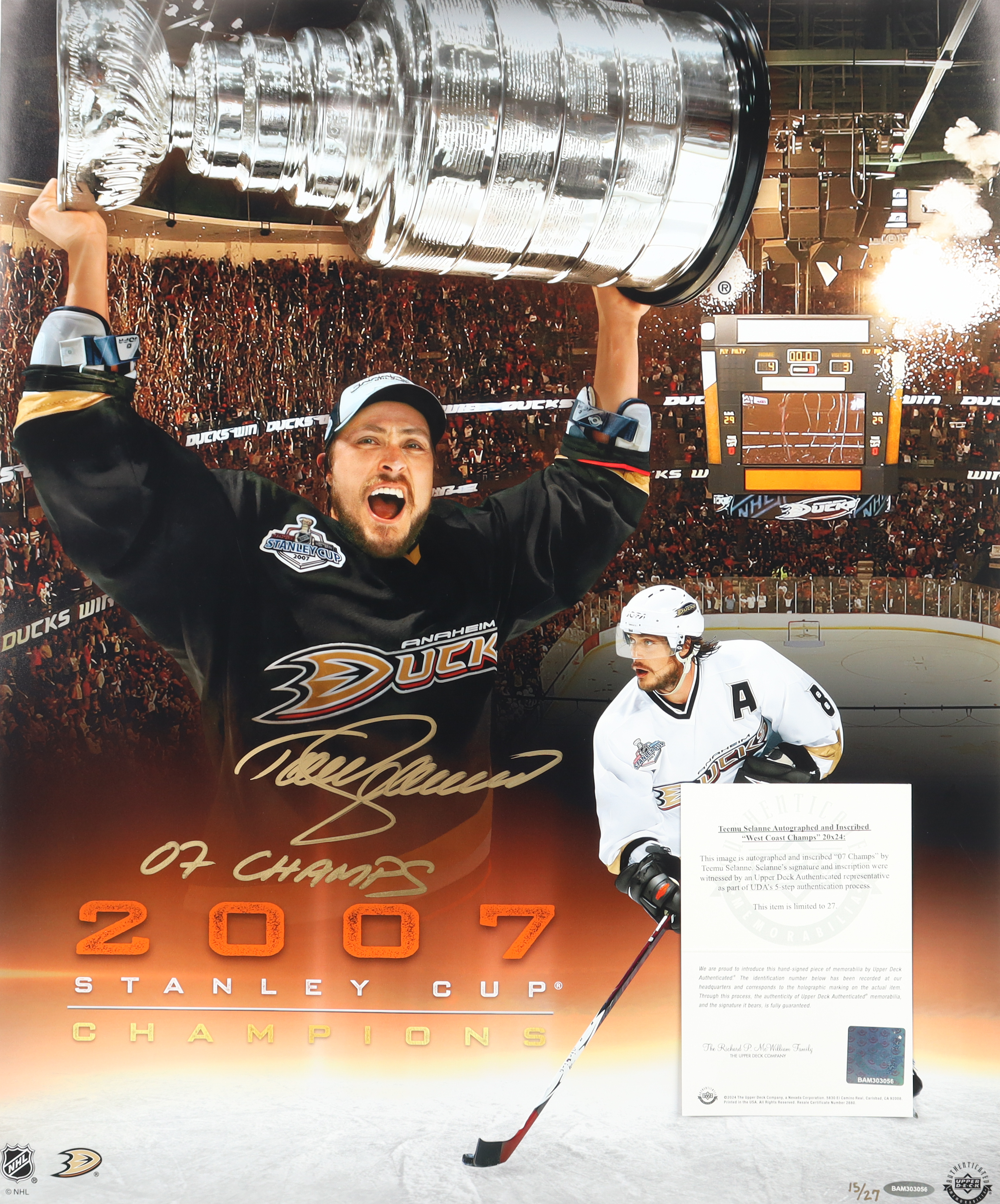 Teemu Selanne Signed Ducks LE 20x24 Photo Inscribed "07 Champs" (UDA) at PristineAuction.com Teemu Selanne Signed Ducks LE 20x24 Photo Inscribed "07 Champs" (UDA) at PristineAuction.com