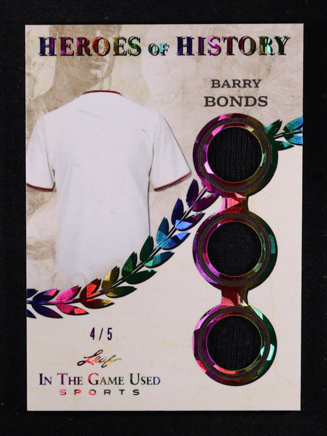 Barry Bonds 2025 Leaf ITG Used Sports Heroes Of History Triple Relic Rainbow Foil #HH5 #4/5 at PristineAuction.com Barry Bonds 2025 Leaf ITG Used Sports Heroes Of History Triple Relic Rainbow Foil #HH5 #4/5 at PristineAuction.com