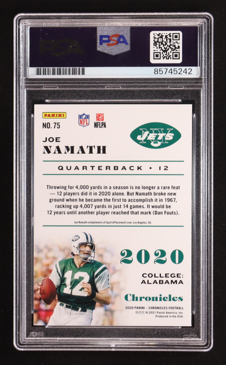 Joe Namath Signed 2020 Panini Chronicles #75 (PSA | Autograph Graded 10) at PristineAuction.com Joe Namath Signed 2020 Panini Chronicles #75 (PSA | Autograph Graded 10) at PristineAuction.com