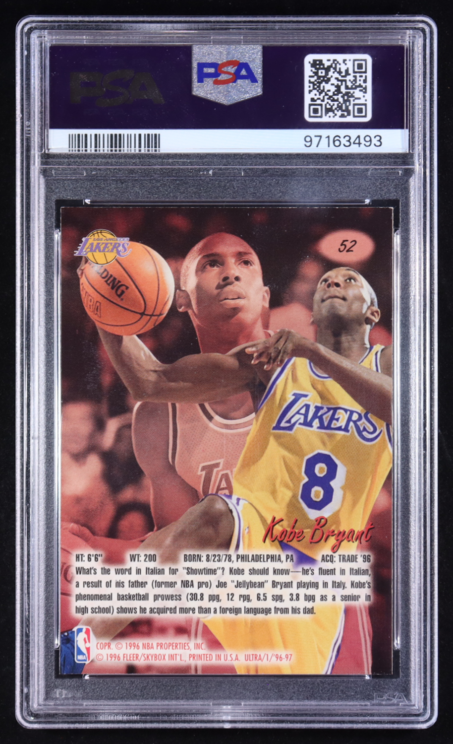 Kobe Bryant 1996-97 Fleer Ultra Rookie #52 RC (PSA 9) at PristineAuction.com Kobe Bryant 1996-97 Fleer Ultra Rookie #52 RC (PSA 9) at PristineAuction.com