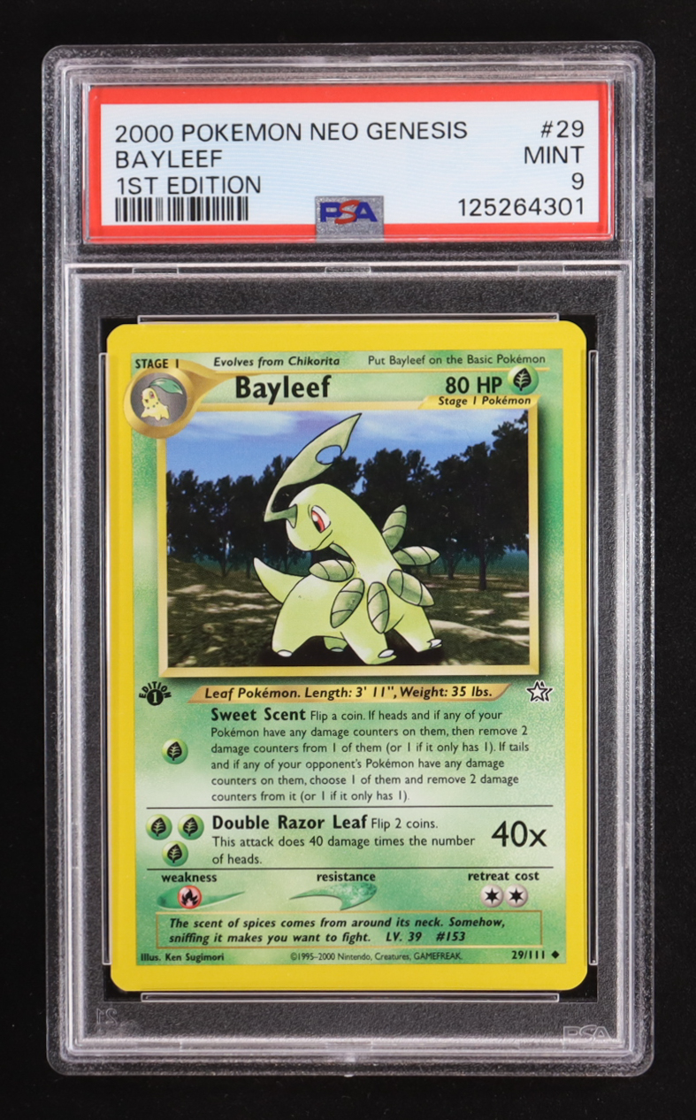 Bayleef 2000 Pokemon Neo Genesis 1st Edition #29 (PSA 9) at PristineAuction.com Bayleef 2000 Pokemon Neo Genesis 1st Edition #29 (PSA 9) at PristineAuction.com