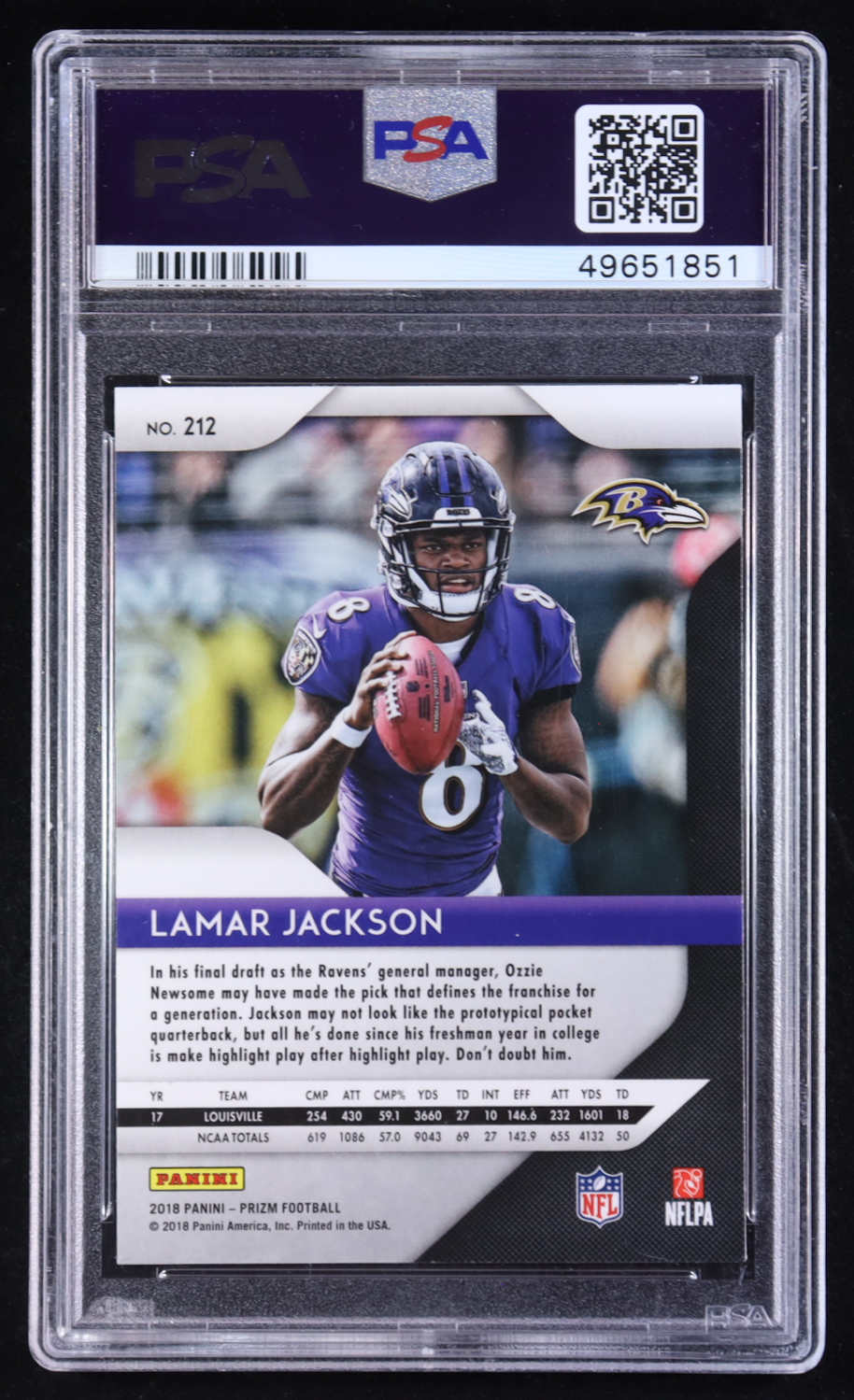 Lamar Jackson 2018 Panini Prizm #212 RC (PSA 9) at PristineAuction.com Lamar Jackson 2018 Panini Prizm #212 RC (PSA 9) at PristineAuction.com