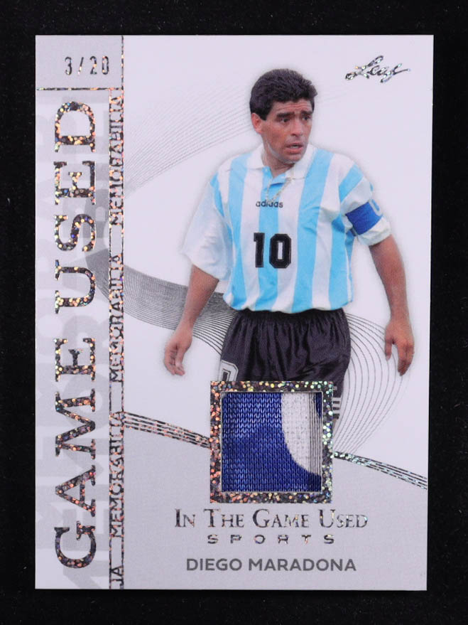 Diego Maradona 2025 Leaf ITG Used Sports Game Used Memorabilia Silver Sparkle Foil JSY #GM14 #3/20 at PristineAuction.com Diego Maradona 2025 Leaf ITG Used Sports Game Used Memorabilia Silver Sparkle Foil JSY #GM14 #3/20 at PristineAuction.com