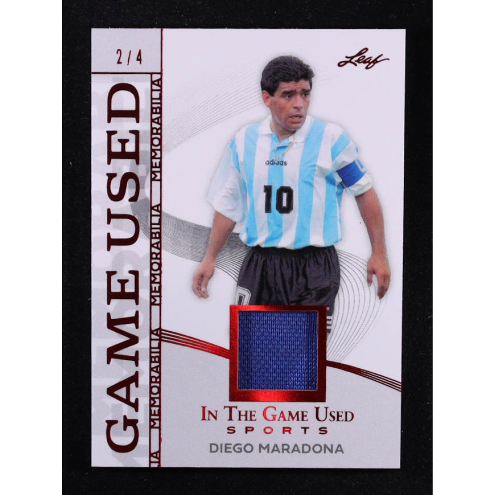 Diego Maradona 2025 Leaf ITG Used Sports Game Used Memorabilia Red Foil JSY #GM14 #2/4 at PristineAuction.com